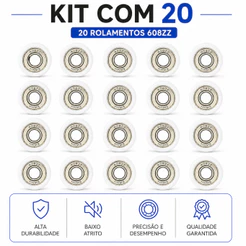 Roldana 30mm com Rolamento 608ZZ Kit 20 Peças