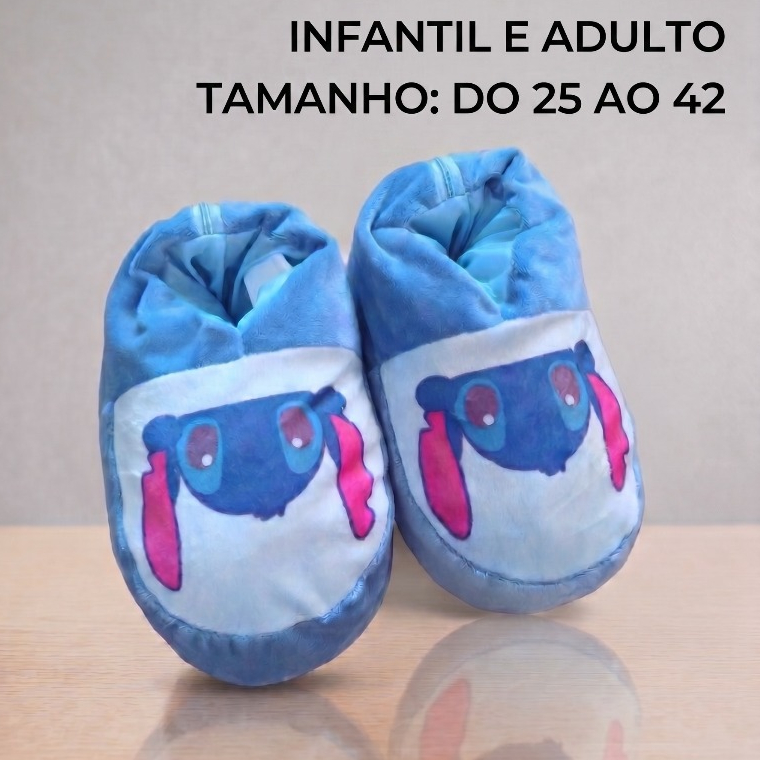 Pantufa Stitch Pelúcia Antialérgica Chinelo Infantil e Adulto Tamanho 23 ao 42