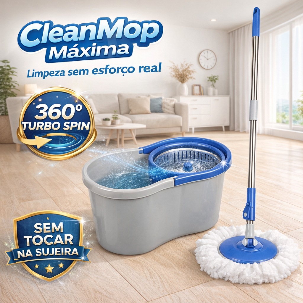 Esfregão de Limpeza Mop Giratório com Balde