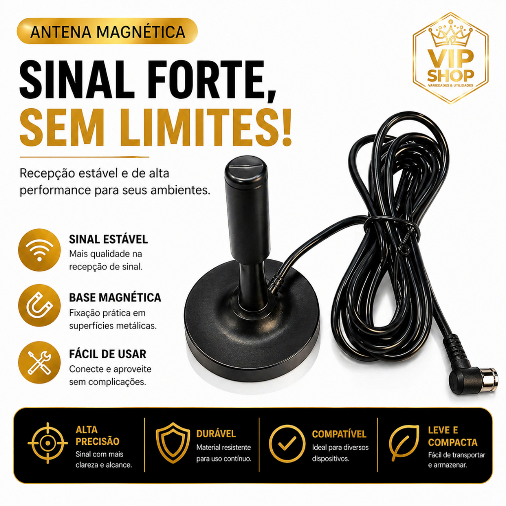 Antena Digital Assistir Copa TV HDTV UHF VHF - Cabo 1,8m ou 5m Sinal Forte Fácil Instalação Canais Abertos