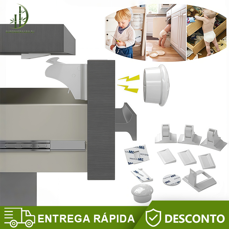 Kit 04 Imã Magnético Prendedor Invisivel Doméstico Dupla Face,portas e armários segurança criança