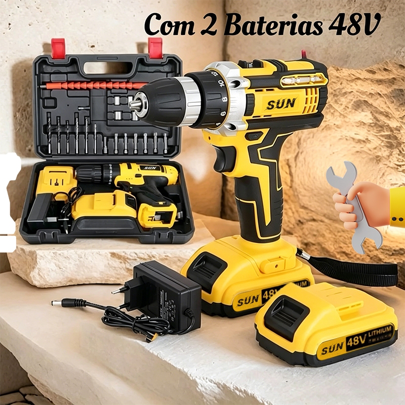 Parafusadeira Furadeira De Impacto Sem Fio 48V 2 /1Baterias Com Maleta e Acessórios Completo