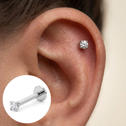 PIERCING PONTO DE LUZ 3MM ZIRCONIA PRATA 925 - HELIX TRAGUS ORELHA