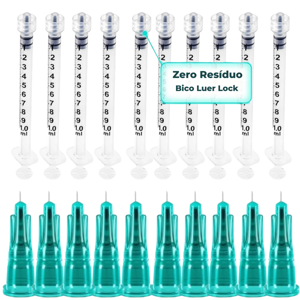 Agulha de Lebel Botox 32g 0,23 X 4mm 10 Unidades + Seringa 1ML Venper 10 Unidades Zero Resíduo