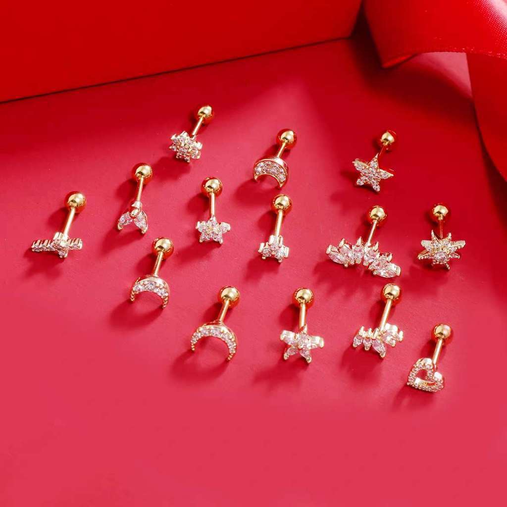 Kit 5 Peças Piercing Sortidos Para Orelhas/ Tragus /Cartilagem/Helix