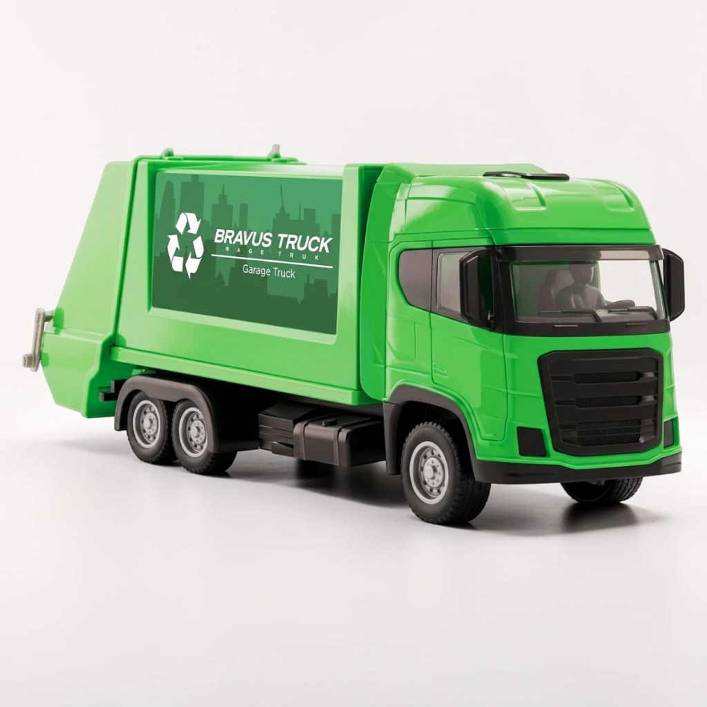 Caminhão de Brinquedo Reciclagem Coleta Lixo Urbano Com Lixeira e Compartimento Que Abre