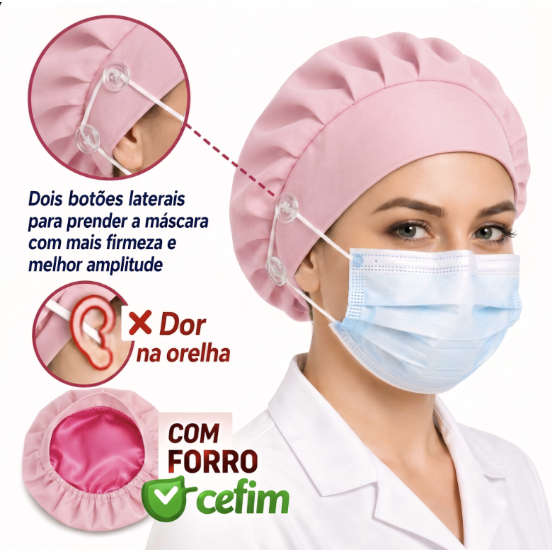 Touca Profissional com Cetim e Botão Duplo – Conforto sem Dor na Orelha — imagem 2 de 2