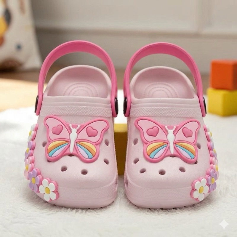Sandália Infantil  Menina Borboleta Flor Feminino Leve Macio Confortavel Babuche