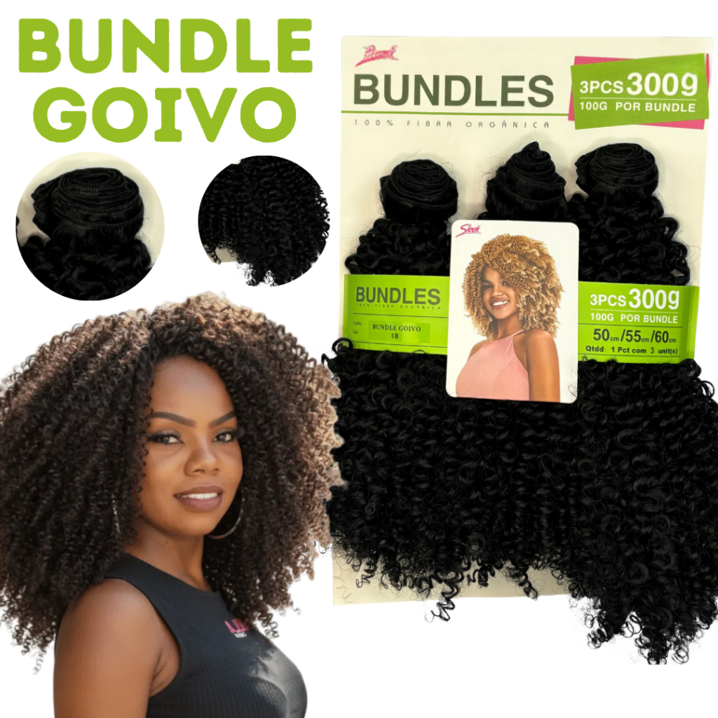 Cabelo Cacheado Orgânico Pacotão 300g Sleek Bundles Goivo na Tela
