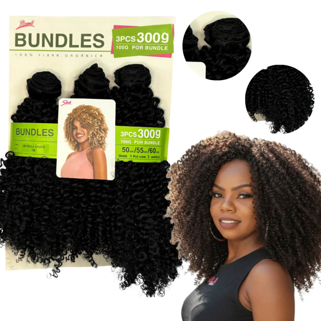 Cabelo Cacheado Bundles Sleek Goivo na Tela Orgânico Pacotão 300g