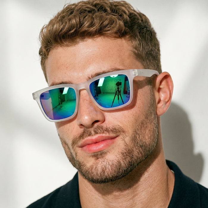 Imagem Óculos de Sol Napole Branco Azul Espelhado Quadrado Premium Clássico uv400 Feminino Masculino
