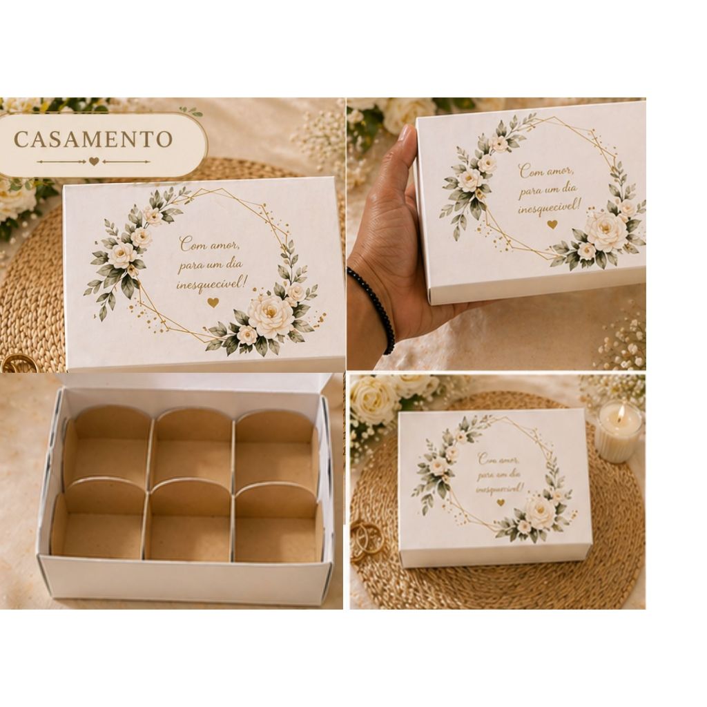 Caixa Personalizada para 6 Doces | Casamento e Batizado | Lembrancinha Luxo com Nome