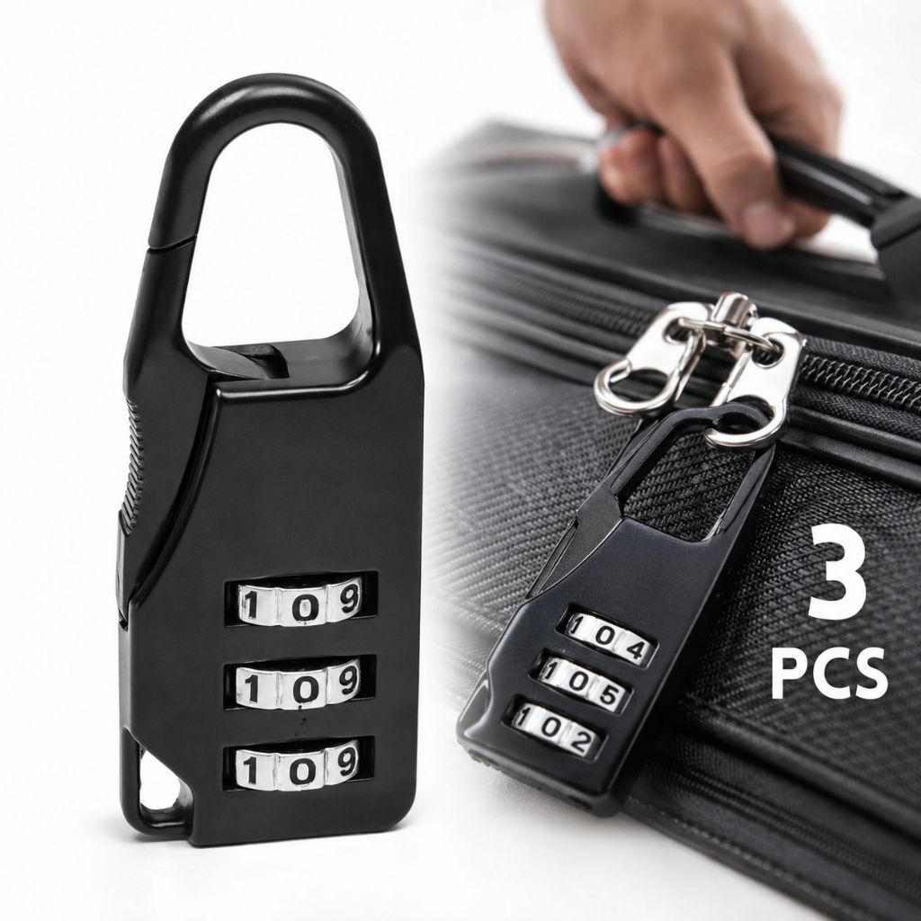 Imagem Kit 3 Cadeados Para Mala Viagem Mochila Armários Vestiários Com Código Segredo De Combinação Número - Marca Dealmy Preto