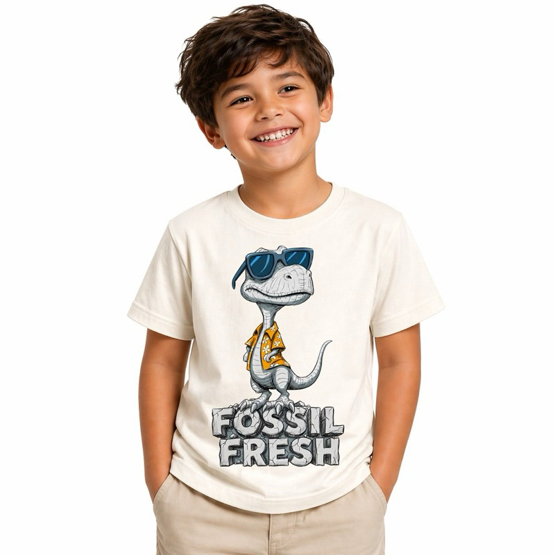 Camiseta Infantil Masculina Dinossauro Estiloso Óculos “Fossil Fresh” Roupa Menino Confortável Casual