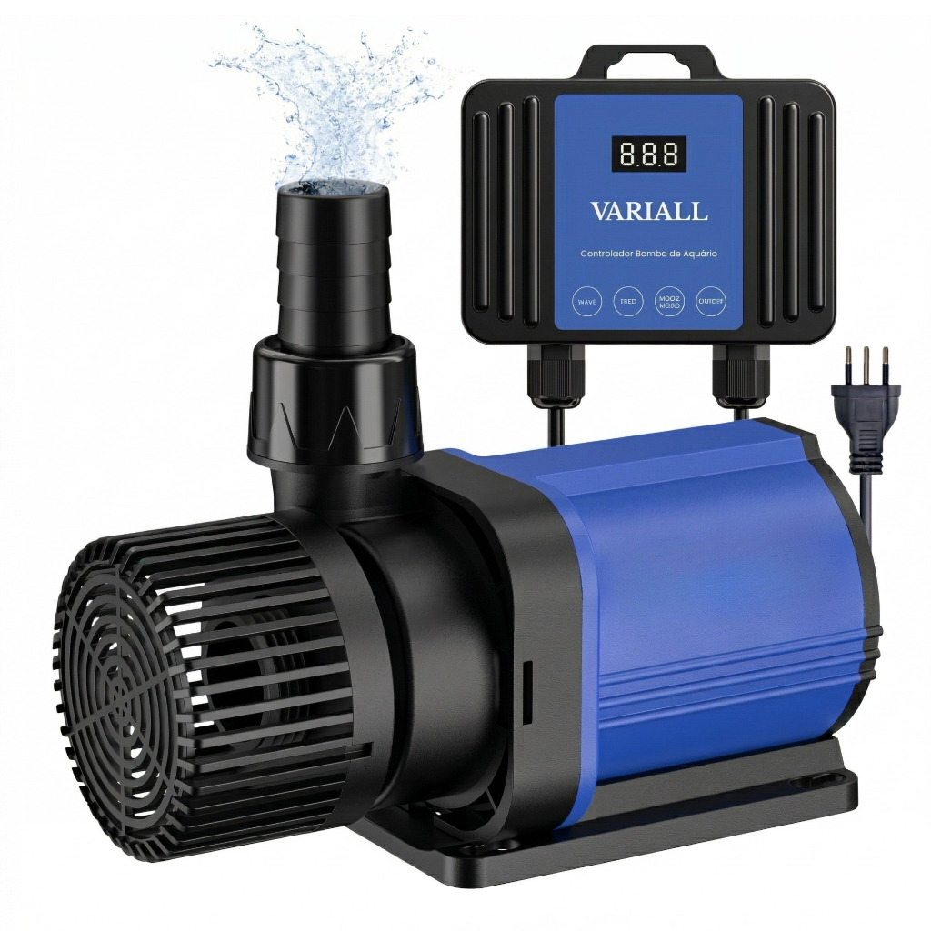 Bomba Submersa 12000L/H 110V c/ Controlador Lago Cascata Fonte Chafariz Recalque Aquário