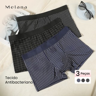 Melana Kit 3 Cuecas Boxer Microfibra Cuecas Boxer Masculina com Forro 100% Algodão Antibacteriano Estilo Listrado