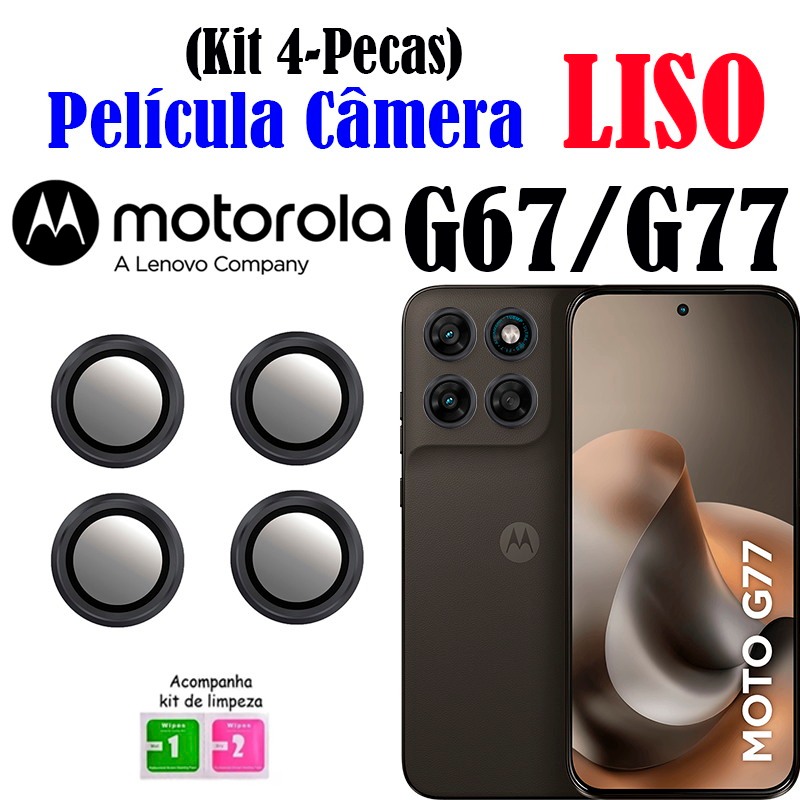 Kit (4*Pecas) Película Câmera LISO G67/G77 Motorola Protetor Anel Metal VidroTem