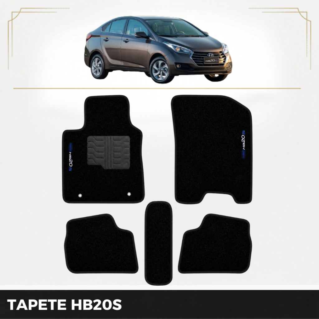 Kit de tapetes 5 peças específico HB20s 2019 20 21 22 23 24 Carpete Preto