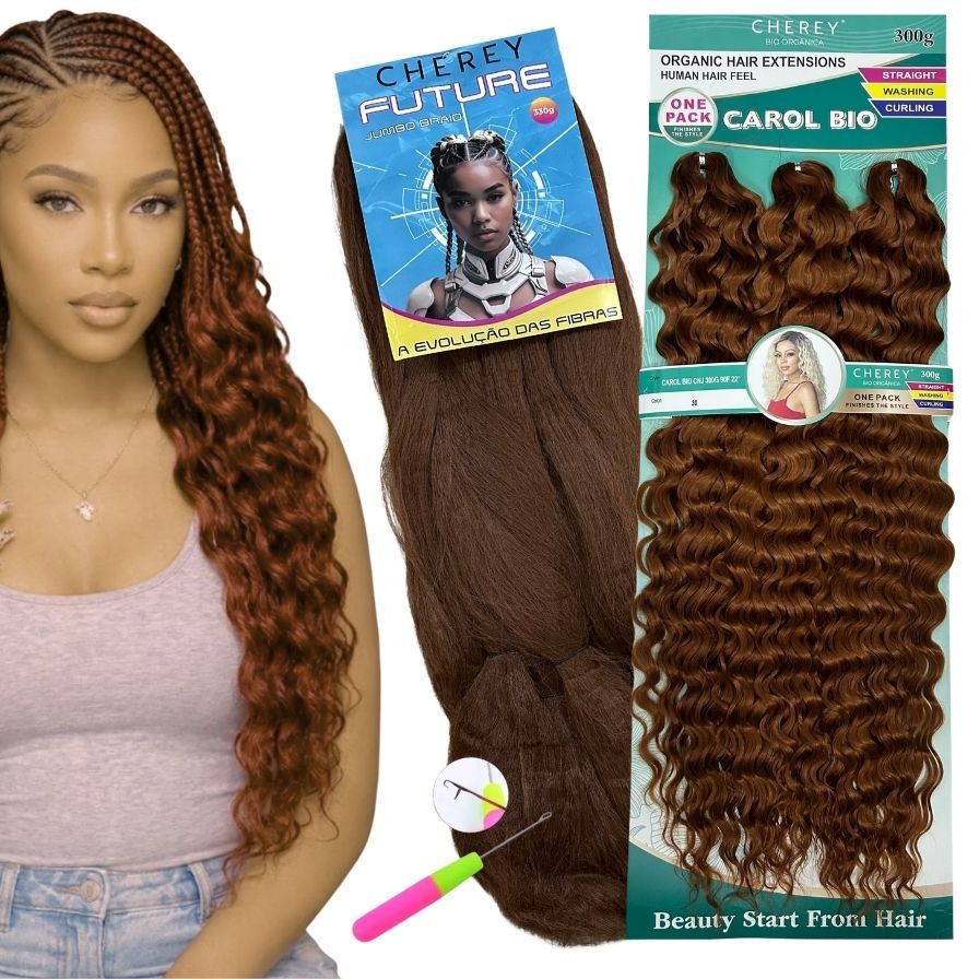 Cabelo Carol Bio Orgânico Cherey + Jumbo Future Pacotão - Tranças Gypsy Box Braid