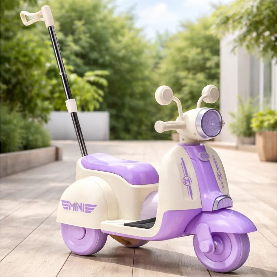 Mini Moto Elétrica Infantil Candy Farol Luz de Led Bateria 6v com Empurrador - Presente Divertido