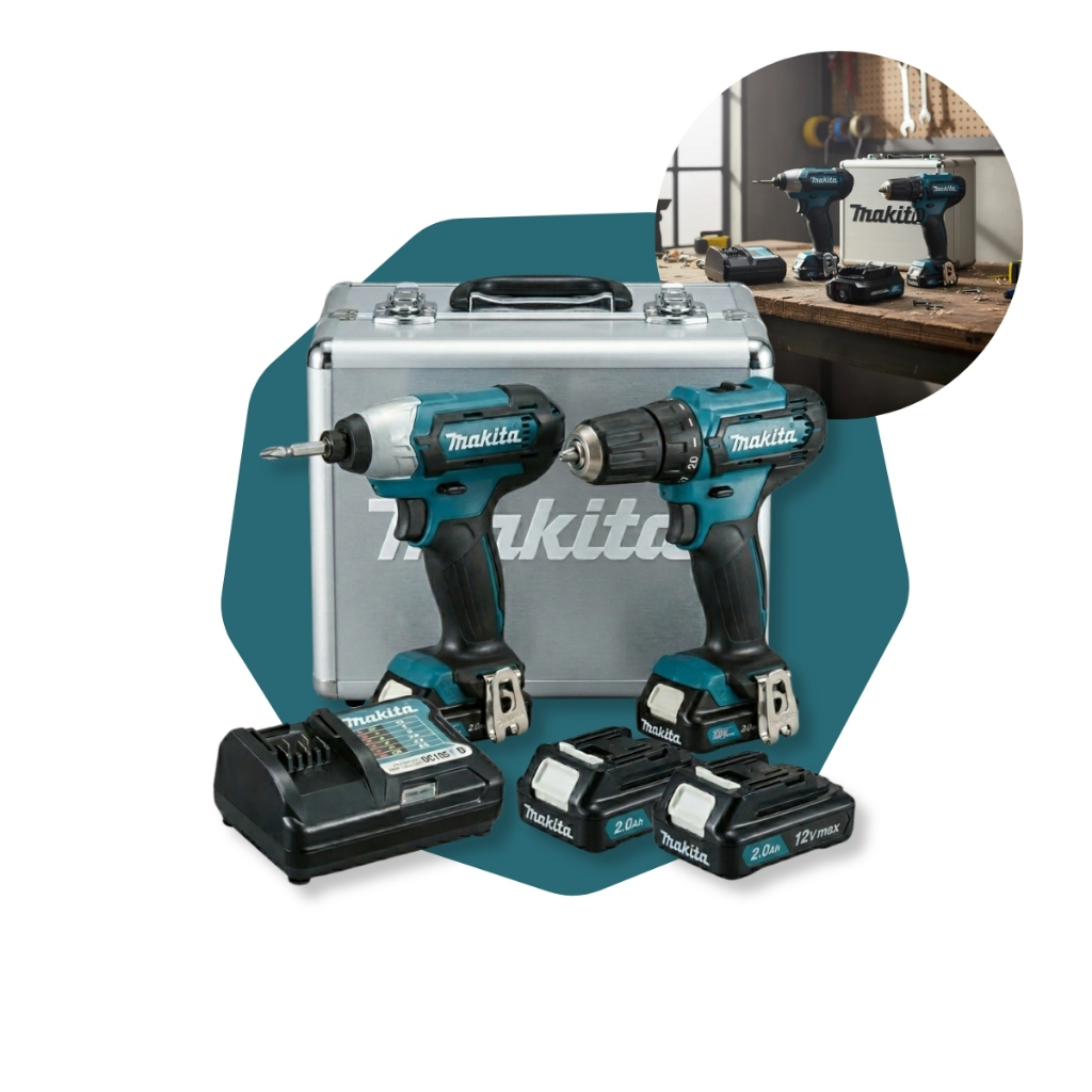 Combo Kit Makita Parafusadeira Furadeira Clx224sax 12v Com 2 Baterias Carregador E Maleta Impacto