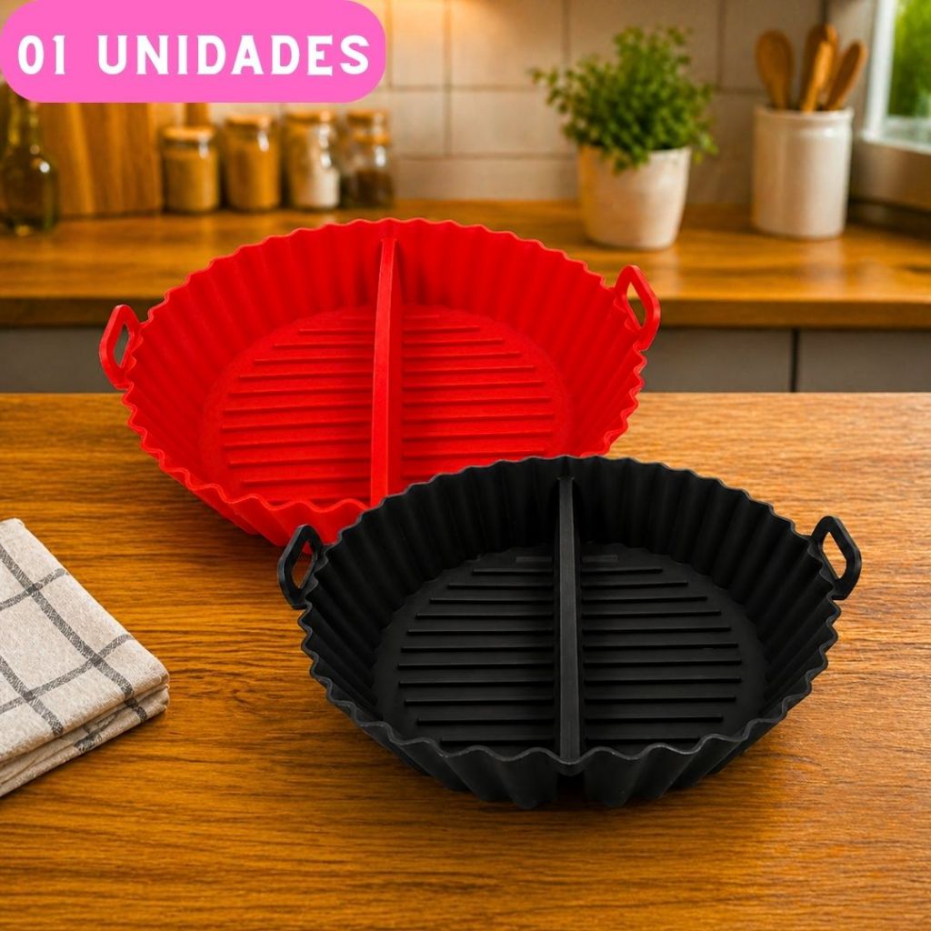 Forma de Silicone Com Divisoria Assadeira para Air Fryer Fritadeira Elétrica Resistente com Alça