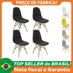 Kit 4 Cadeiras Charles Eames Botonê Eiffel Wood Estofada Couro
