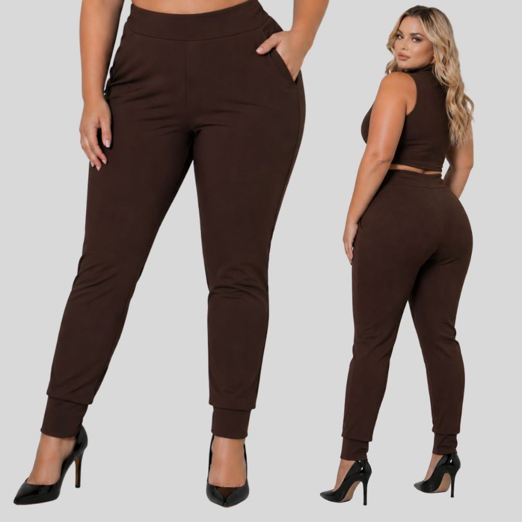 Calça Feminina Skinny Montaria Crepe de Malha Plus Size. Calça Jogger Feminina Plus Size. Calça Legging.