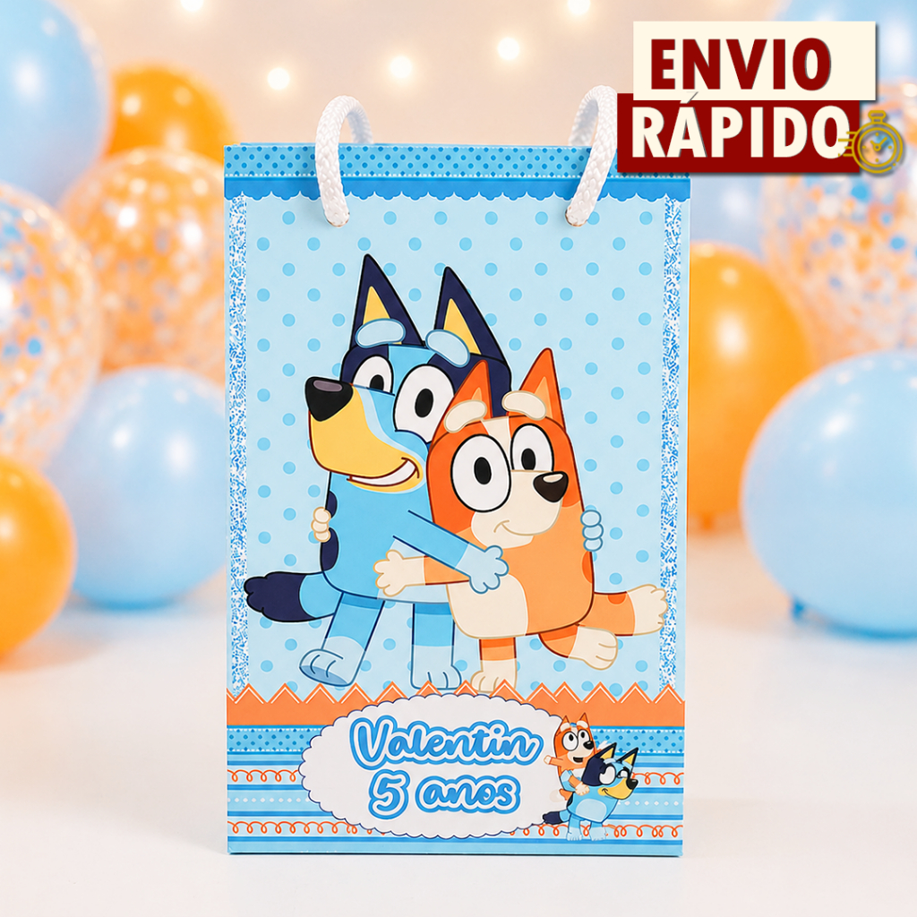 Sacolinha Personalizada P - Bluey Menino Azul - PEGUE E MONTE - Lembrancinha Festa Aniversário