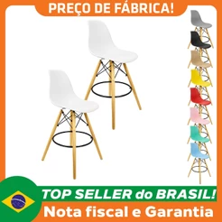 Kit 2 Banquetas Charles Eames Eiffel Wood Design Base Fixa Madeira