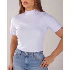 Tshirt Feminina Gola Alta 100% algodão Camiseta Básica