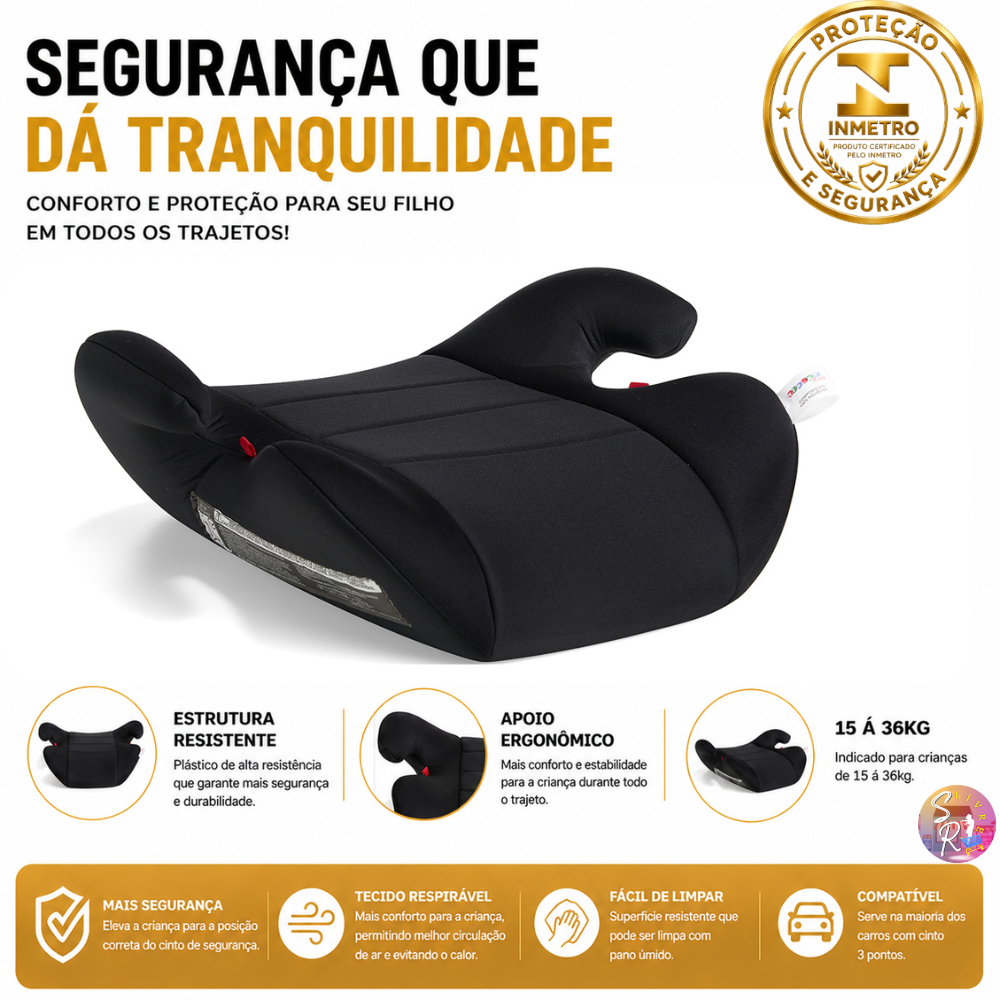 Assento de Carro Infantil Banco de Elevação Booster  Cadeira Cadeirinha Viagem 15a36Kg Fit UP-Preto