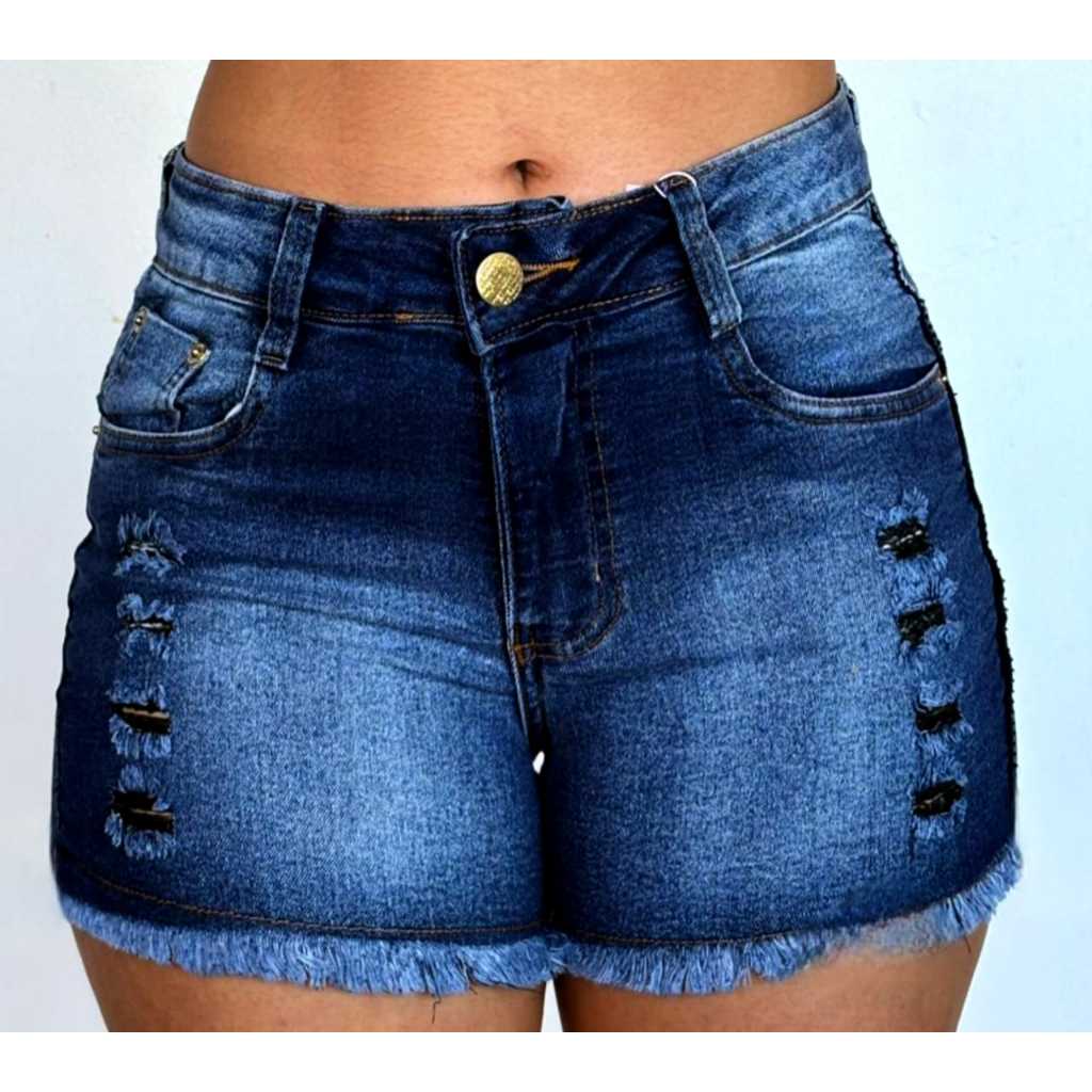 Short Feminino Destroyed Jeans Cintura Alta Hot Pants