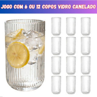 Jogo Kit 6 ou 12 Copos Vidro Canelado 450ml Grafiato - Design Elegante Resistente Suco Ág…