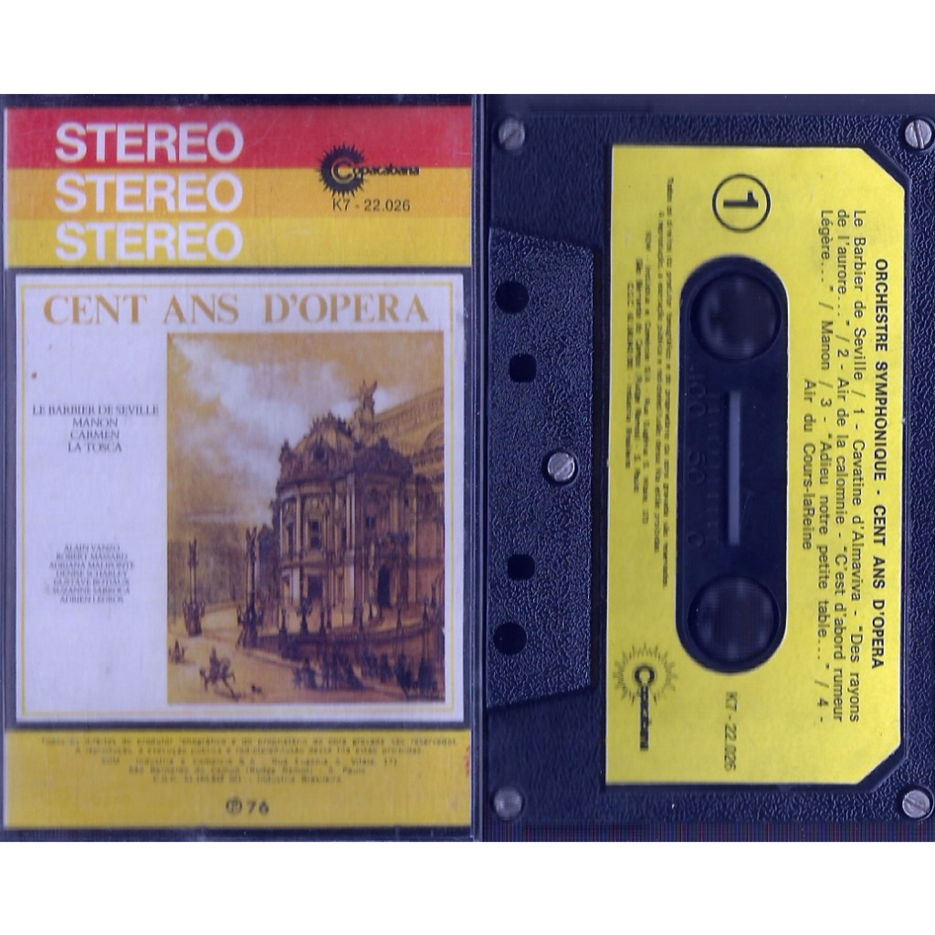 Fita Cassete K7 Original Orchestre Symphonique Cent Ans d’Opéra Gioachino Rossini Giacomo Puccini Georges Bizet Ópera