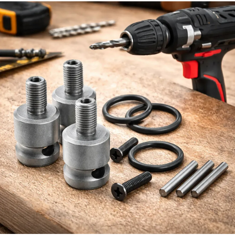Kit 3 Haste Soquete Adaptador Quadrado 1/2 Pol 13mm Chave Impacto Mandril Com Anel Rosca Fina 20UNF