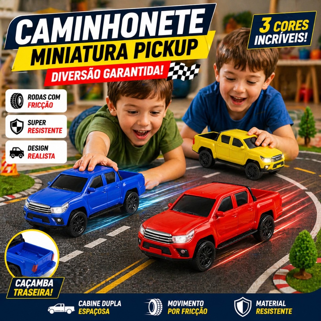 Caminhonete Miniatura Carrinho Brinquedo Infantil Pickup  Fricção Articulada