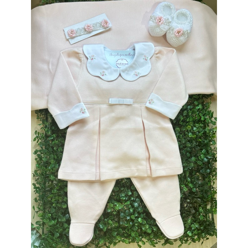 Saida Maternidade Vestido em Tricotil 100% Algodão Bordado – Saída de Maternidade Luxo Bebê