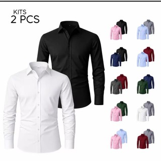 Kit 2 Camisas Sociais Slim Fit Masculinas – Ideal para Trabalho e Dia a Dia