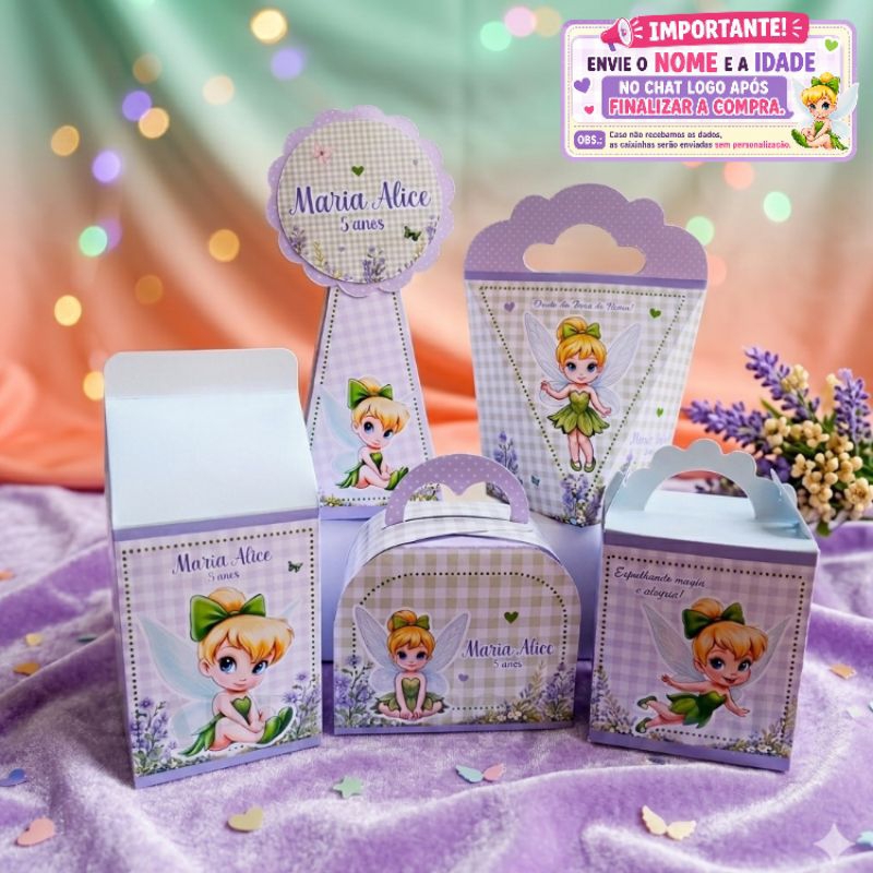 Caixinhas Tinker Bell Sininho - PEGUE E MONTE - decoração lembrancinha de aniversário