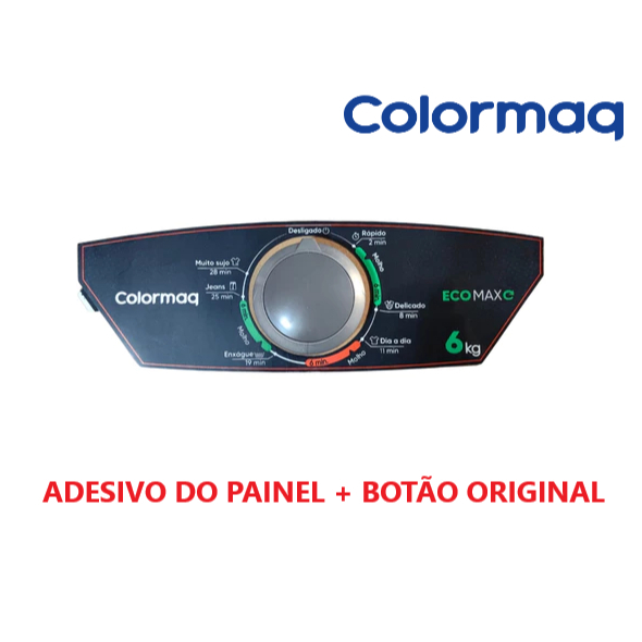 Kit Adesivo Painel + Botão Timer Lavadora Colormaq LCT 6kg Eco Max Original