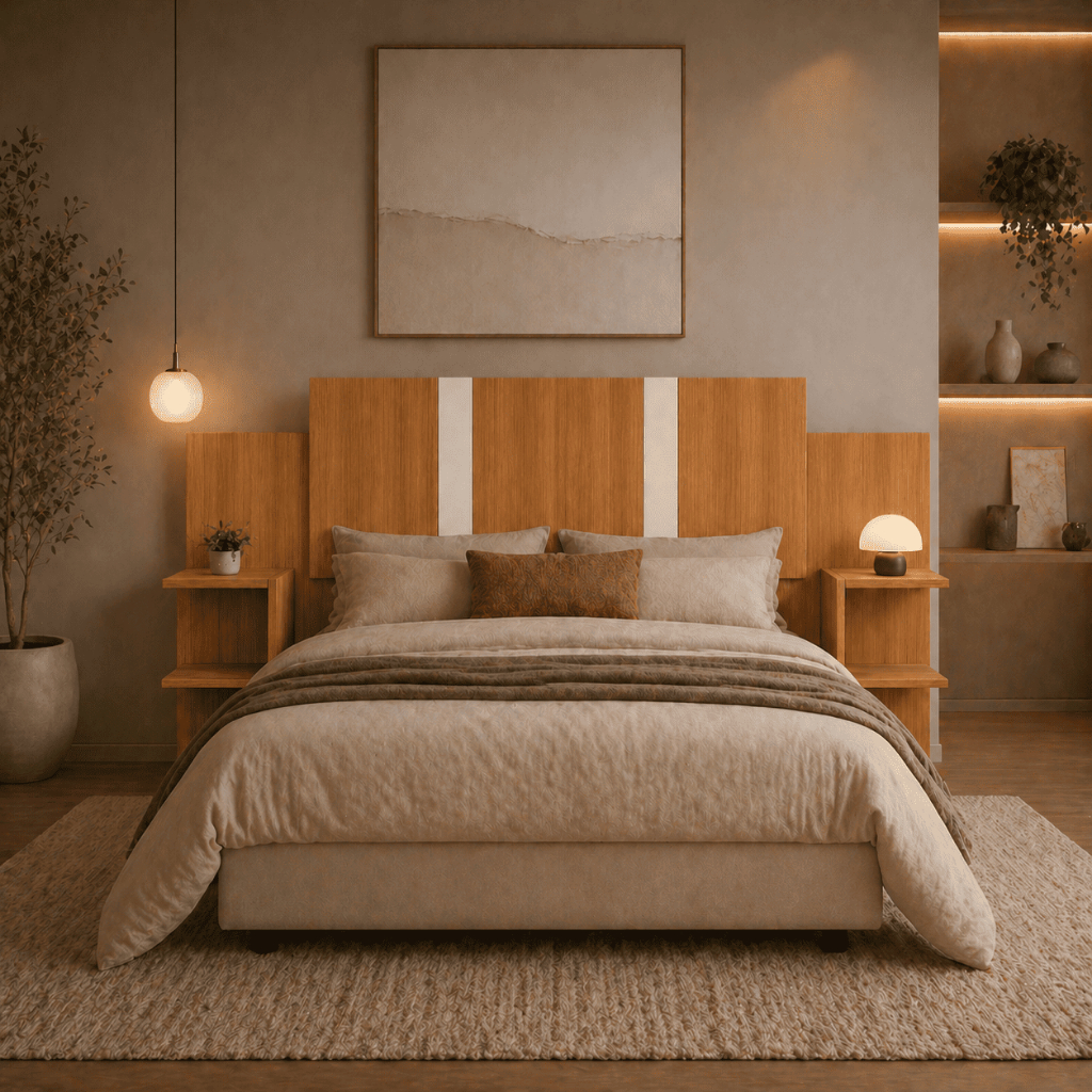 Cabeceira de Cama Box Casal Ajustavel Com Criado Prateleiras MDF Moderna Luxo