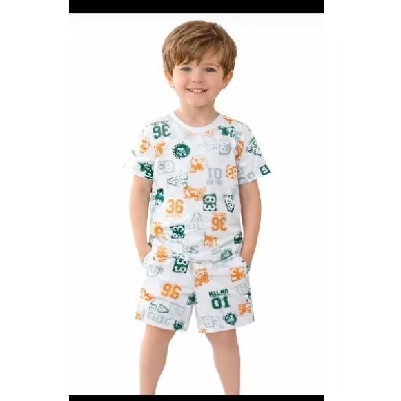 Conjunto Infantil Masculino Camiseta + Shorts Estampado Estilo Moderno Tamanho 6 Anos Confortável e Leve