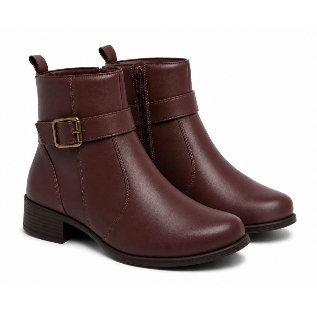 Bota Feminina Cano Curto Marrom Café com Fivela | Confortável, Elegante e Versátil 🔥
