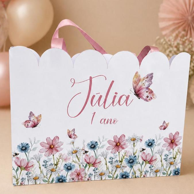 Sacolinhas Personalizadas -  PEGUE E MONTE - Lembrancinha/Aniversario - JARDIM ENCANTADO/BORBOLETA