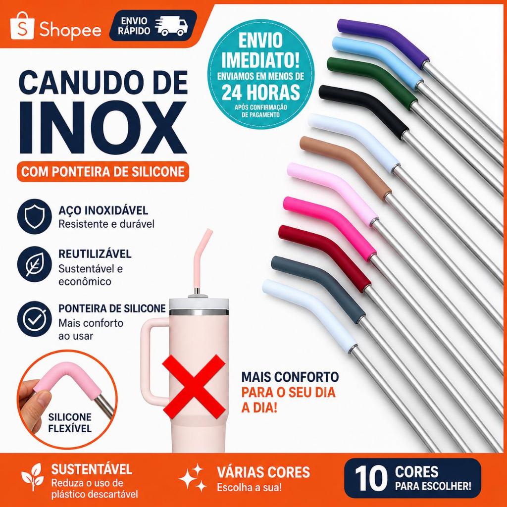 Canudo de inox com Bico Silicone para Copo Quencher 1200ml 40oz