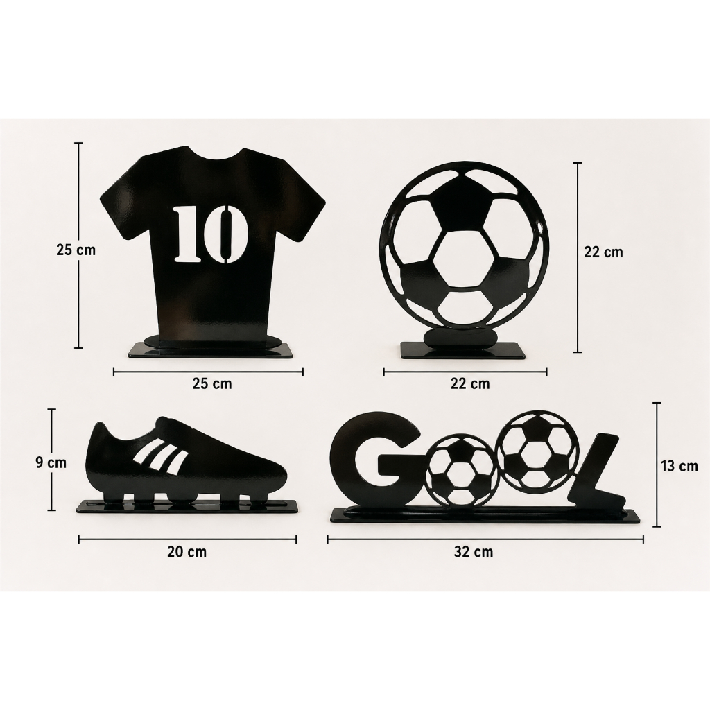 Kit Decoração de Mesa Festa Futebol MDF 4 Peças Display Aniversário Infantil