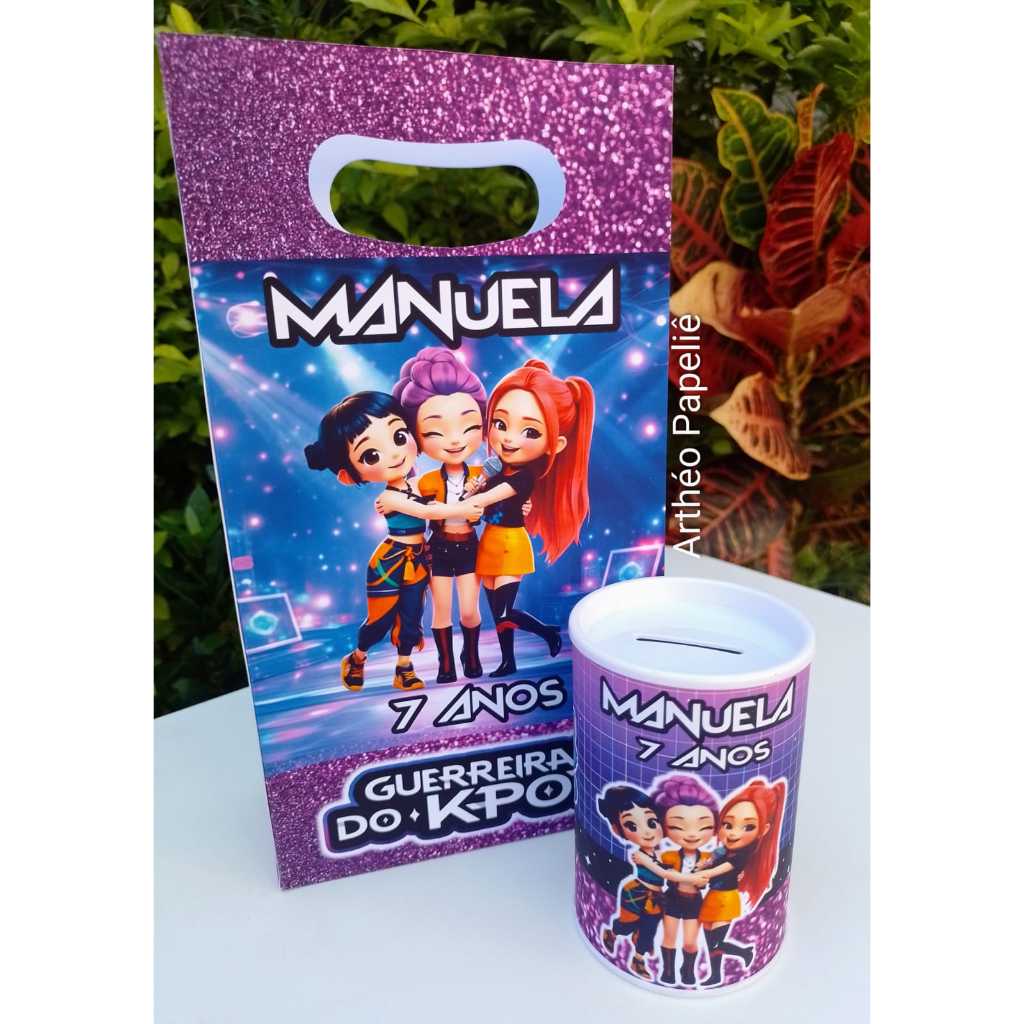 Kit Festa Cofrinhos e Sacolinhas M Personalizados Guerreiras do K-POP Huntrix Lembrancinhas aniversário - Vários temas