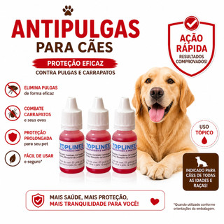 Kit 3X Poderoso Antipulgas e Carrapato Topline10ml Potente Cães