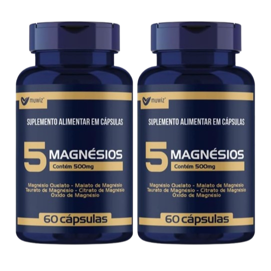 Kit 2x 5 Magnésios - Quelato, Malato Taurato (60 cápsulas) 500mg - Muwiz